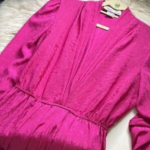 Vintage Lillie Ann long sleeve V-neck maxi dress fuchsia deadstock 12 new